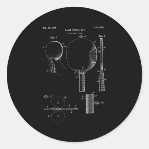 Pegatina Redonda Tee de tenis Retro Ping Pong Paddle Vintage
