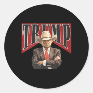 Pegatina Redonda Tee de vaquero de Trump occidental para recuperar