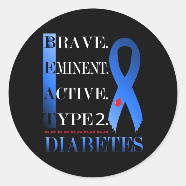 Pegatina Redonda Tee Tipo 2 de Diabetes Beat (Anverso)
