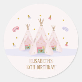 Pegatina Redonda Teepee Spa Birthday Party