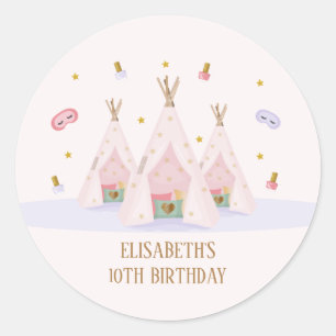 Pegatina Redonda Teepee Spa Birthday Party