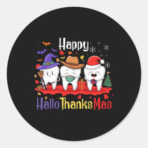 Pegatina Redonda Teeth Happy Hallothanksmas Dental Halloween Merry