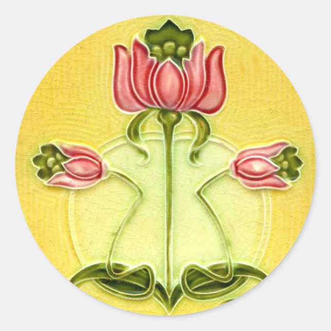 Pegatina Redonda Tejas antiguas diseñan arte y artesanía Art Nouvea (Anverso)