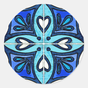 Pegatina Redonda Tejas del corazón inspiradas por el azul de