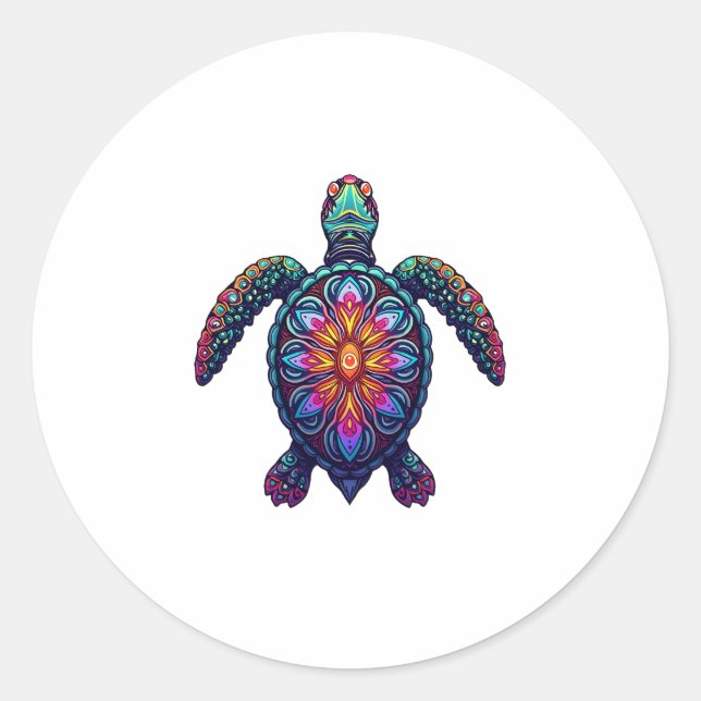 Pegatina Redonda Tejido de animales oceánicos tinte marino tribal a (Anverso)