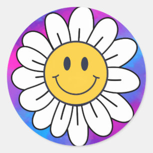 Pegatina Redonda Tejido de cara sonriente feliz