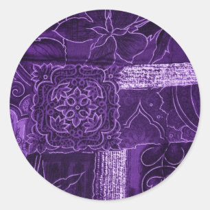 Pegatina Redonda Tejido de rebanado morado floral