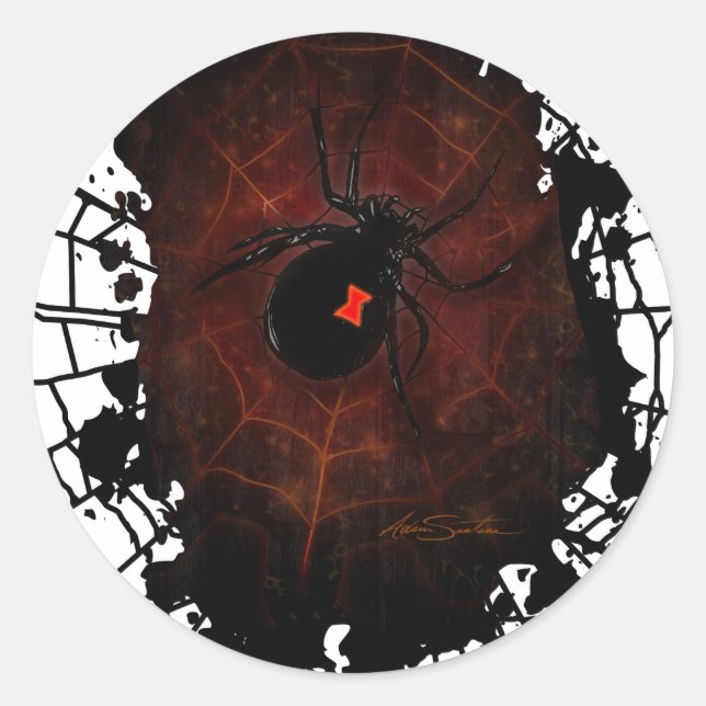 Pegatina Redonda Telaraña de Viuda Negra Gótico Oscuro Transgresor (Anverso)