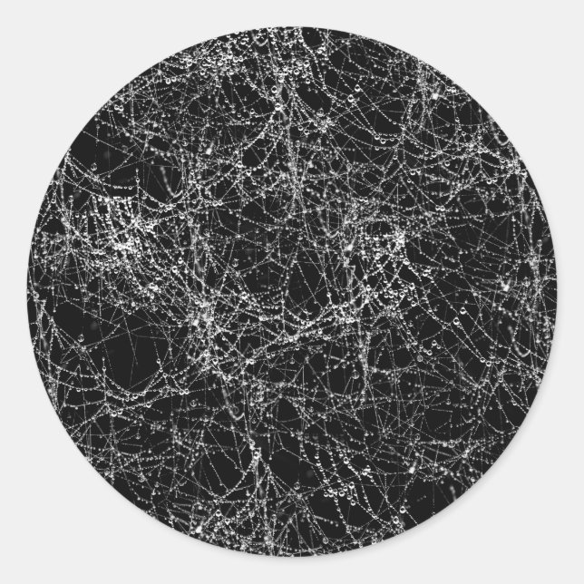 Pegatina Redonda Telarañas Negras y Plateadas Chic Fiesta de Hallow (Anverso)