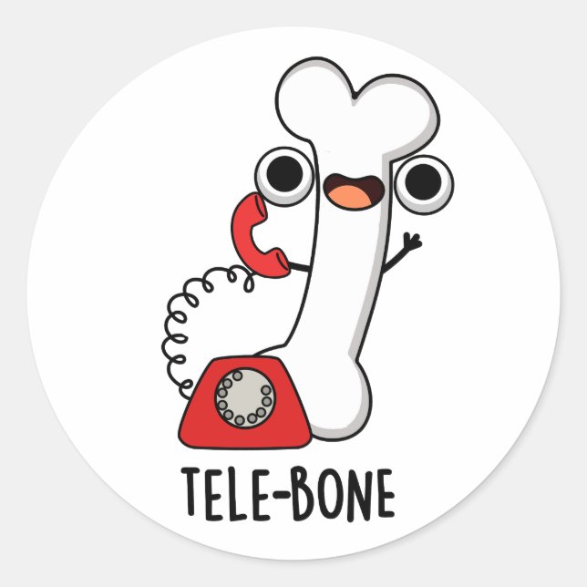 Pegatina Redonda Tele-bone Funny Bone Phone Pun (Anverso)