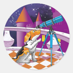 Pegatina Redonda telescopio de perros