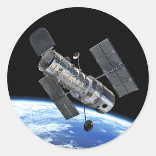 Pegatina Redonda Telescopio Espacial Hubble en órbita terrestre Fot