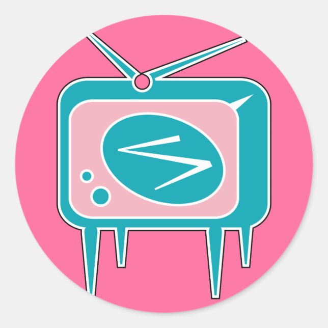 Pegatina Redonda Televisión Retro Vintage (Anverso)