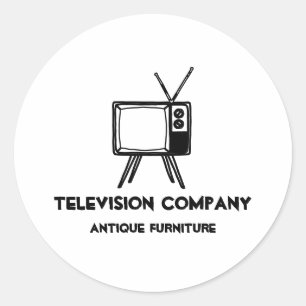 Pegatina Redonda Televisor Antiguo Vintage