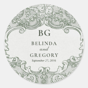 Pegatina Redonda Tema Boda del Fiesta del Jardín Verde Botánico Vin