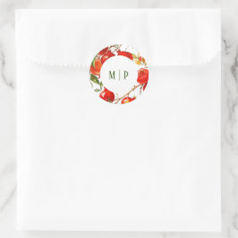 Pegatina Redonda Tema de acuarela de granadas Colores brillantes