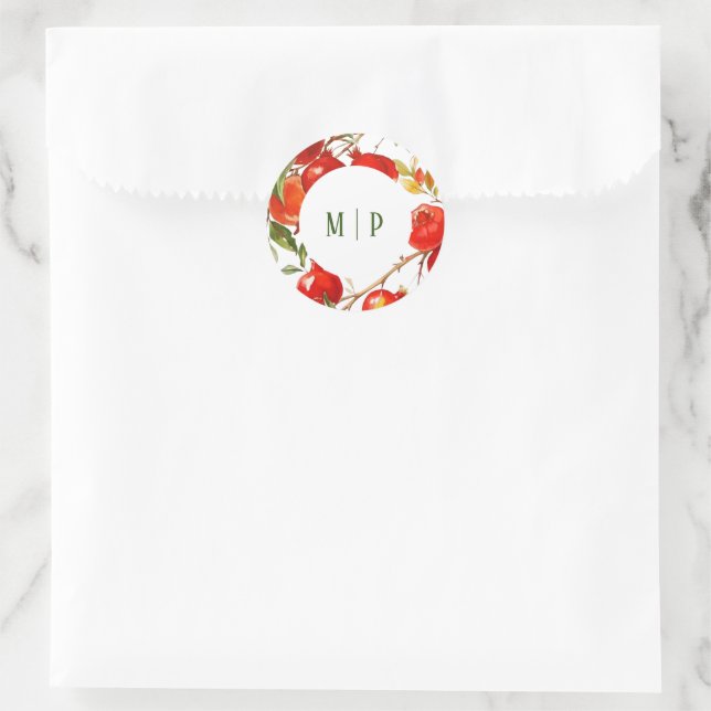 Pegatina Redonda Tema de acuarela de granadas Colores brillantes (Bolso)