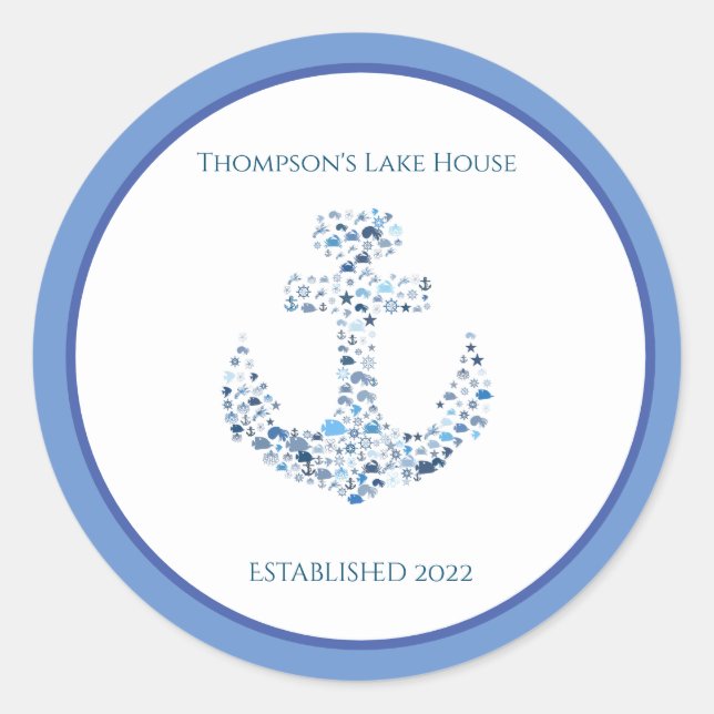 Pegatina Redonda Tema de ancla nautica personalizada (Anverso)