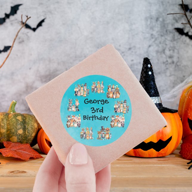 Pegatina Redonda Tema de animales fiestas para cumpleaños de Hallow (Subido por el creador)