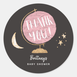 Pegatina Redonda Tema de aventuras en el mundo rosado Baby Shower F