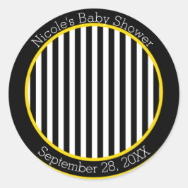 Pegatina Redonda Tema de Baby Shower Abeja Amarillo Blanco Negro Bu