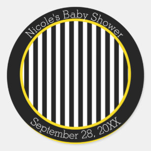 Pegatina Redonda Tema de Baby Shower Abeja Amarillo Blanco Negro Bu