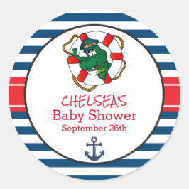 Pegatina Redonda Tema de Baby Shower del lagarto náutico