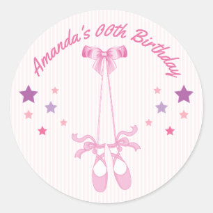 Pegatina Redonda Tema de Bailarina Rosa Cumpleaños personalizado
