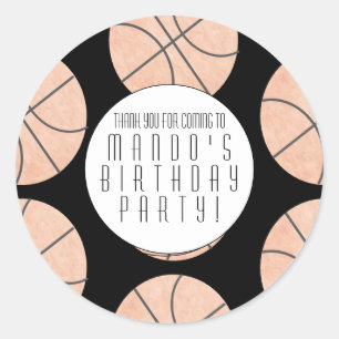 Pegatina Redonda Tema de Baloncesto Cumpleaños Deportivo de cualqui