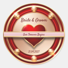 Pegatina Redonda 🌸 Tema de Boda Romántica con Rosa Dorada 💖