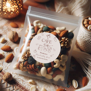 Pegatina Redonda Tema de Café Café Beige Bebe en Camino Invitación 