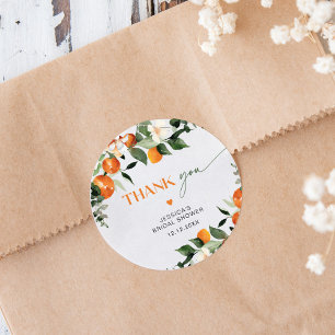 Pegatina Redonda tema de cítricos naranjas follaje agradecimiento d