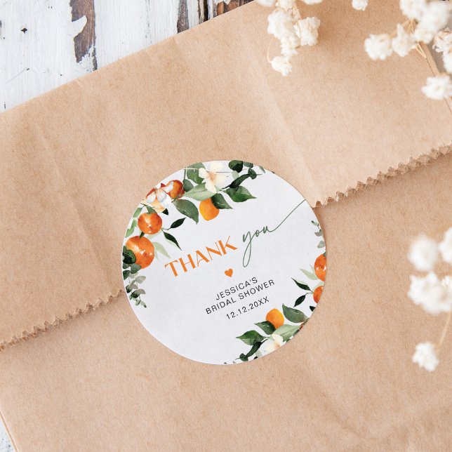 Pegatina Redonda tema de cítricos naranjas follaje boda gracias (Subido por el creador)