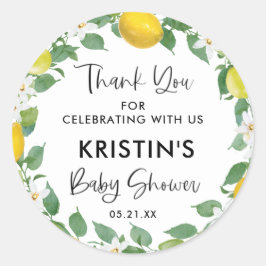 Pegatina Redonda Tema de Citrus Lemon Baby Shower Gracias Favor