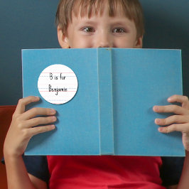 Pegatina Redonda Tema de cuaderno de vuelta al cole inicial del nom