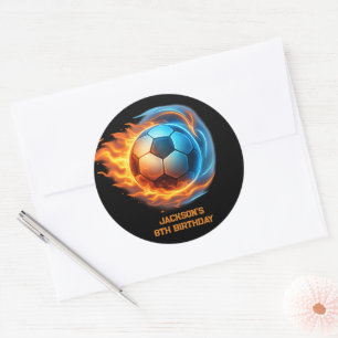 Pegatina Redonda Tema de Cumpleaños de Fútbol 