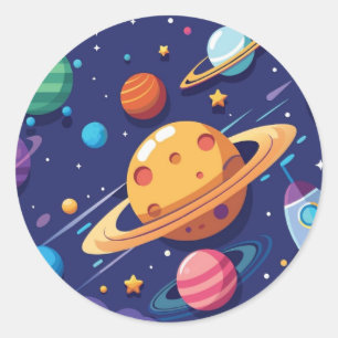 Pegatina Redonda Tema de espacio y planeta