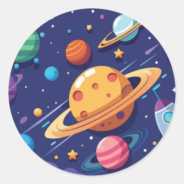 Pegatina Redonda Tema de espacio y planeta (Anverso)