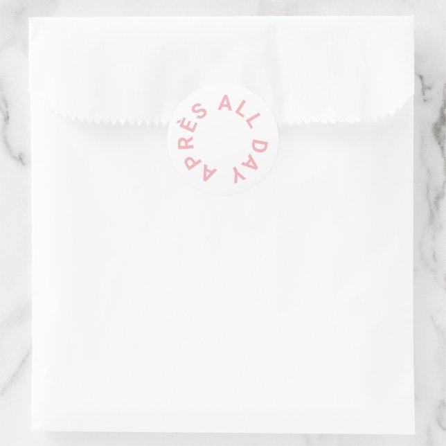 Pegatina Redonda Tema De Esquí Rosa De Après All Day (Bolso)