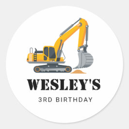 Pegatina Redonda Tema de fiesta de cumpleaños de construcción para