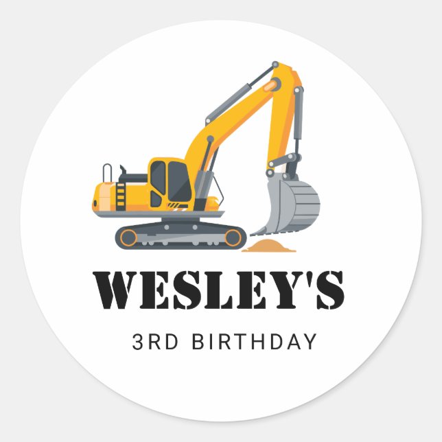 Pegatina Redonda Tema de fiesta de cumpleaños de construcción para  (Anverso)