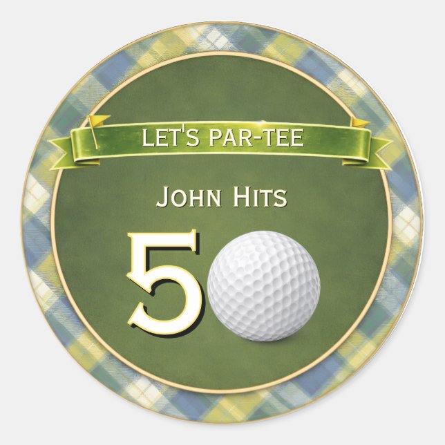 Pegatina Redonda Tema de golf / golf / cumpleaños de golfista (Anverso)