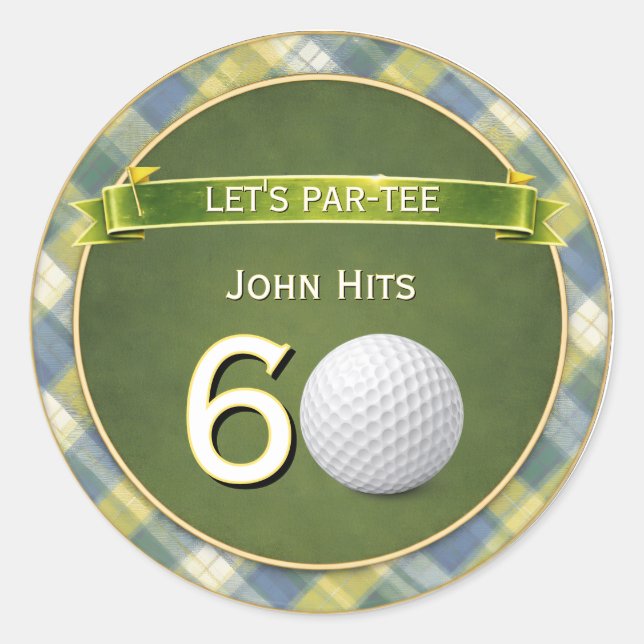 Pegatina Redonda Tema de golf / golf / cumpleaños de golfista (Anverso)