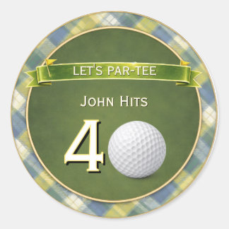 Pegatina Redonda Tema de golf / golf / golfista de cumpleaños