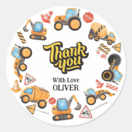 Pegatina Redonda Tema de la construcción Gracias Cumpleaños
