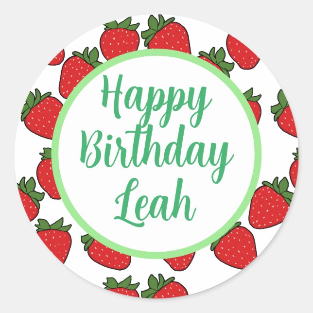 Pegatina Redonda Tema de la fiesta de cumpleaños de fresa (Anverso)