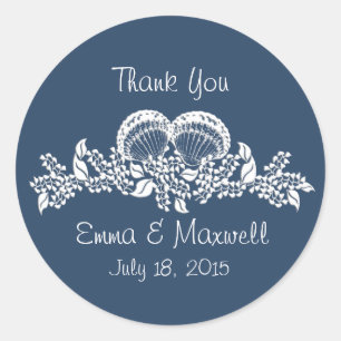 Pegatina Redonda Tema de la playa de Sea Shell Garland