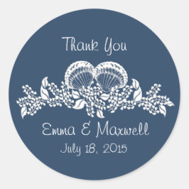 Pegatina Redonda Tema de la playa de Sea Shell Garland