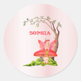 Pegatina Redonda Tema de las hadas lindo cumpleaños verde rosado