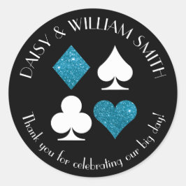 Pegatina Redonda Tema de Las Vegas Texto Personalizado Glitter Azul